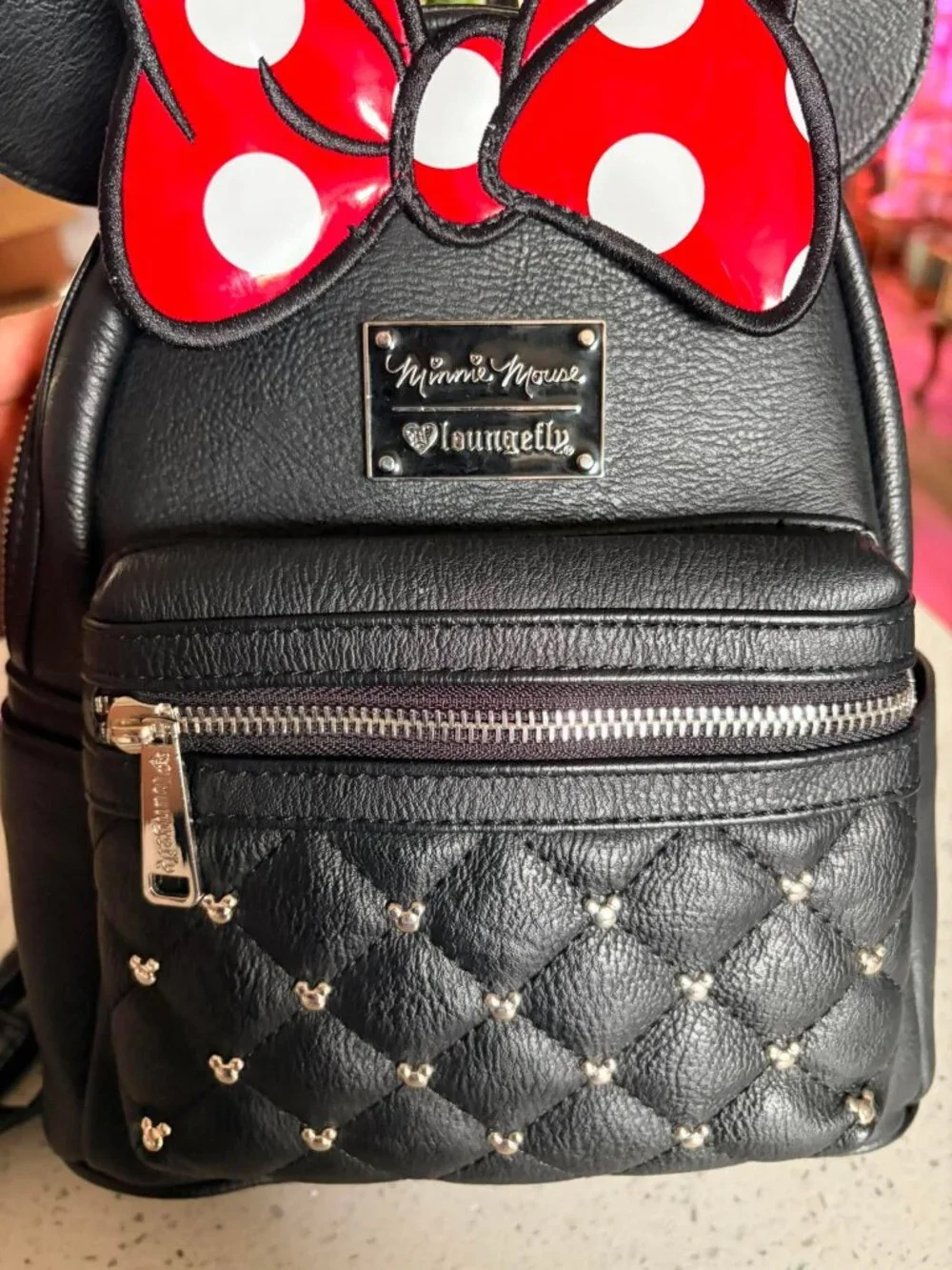 Loungefly x Disney Minnie Mouse Backpack | Quilted Studded Bow & Ears